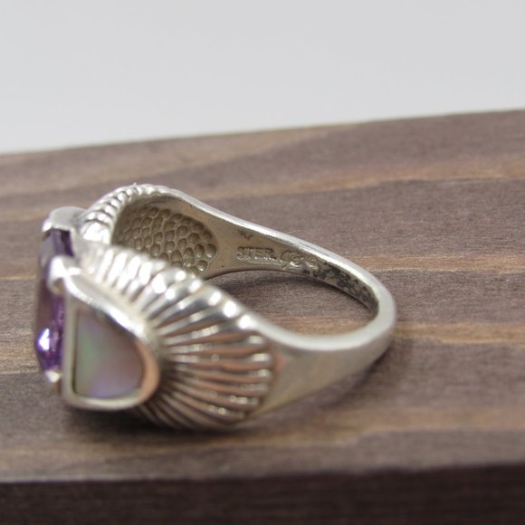 Size 6 Sterling Amethyst & Shell Unique Band Ring - Picture 5 of 8